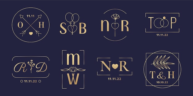 Linear flat wedding monograms collection