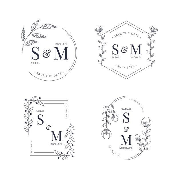 Linear flat wedding monograms collection