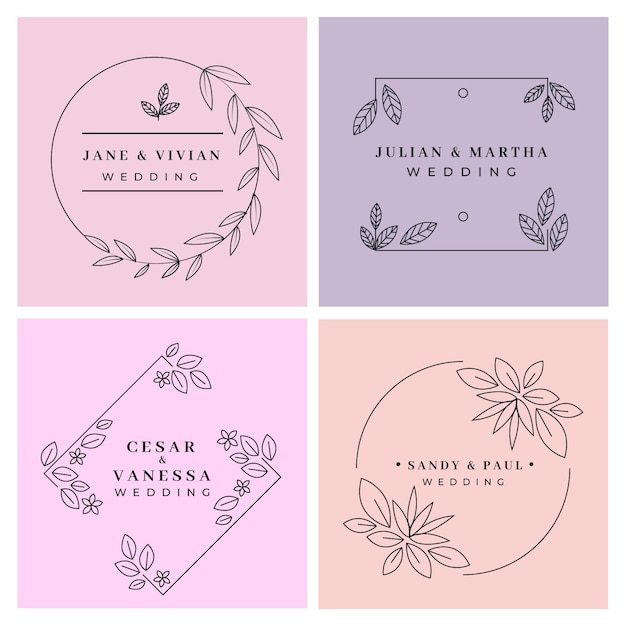 Free Vector linear flat wedding monograms collection