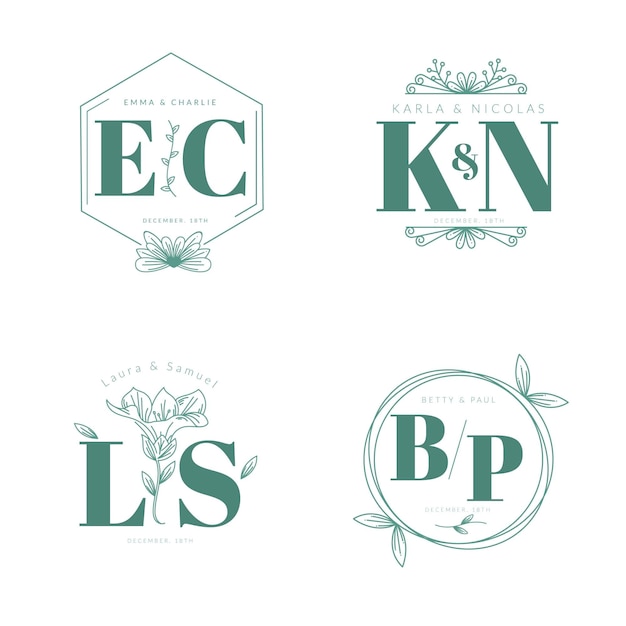 Free Vector linear flat wedding monograms collection