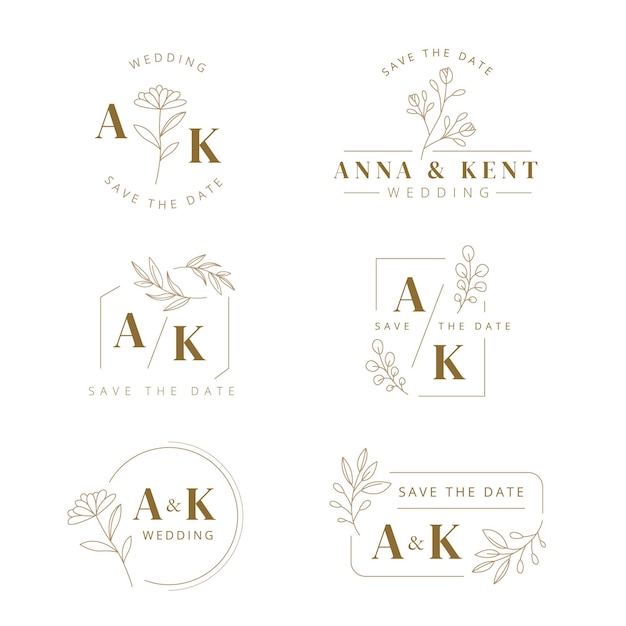 Free Vector linear flat wedding monograms collection