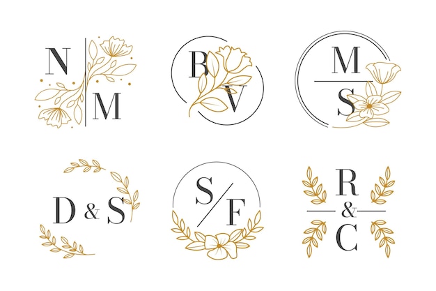 Linear flat wedding monograms collection