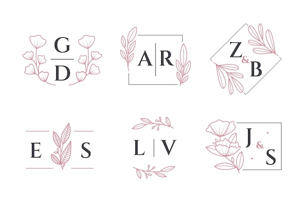 Linear flat wedding monograms collection