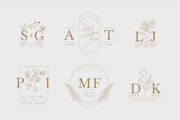 Linear flat wedding monograms collection