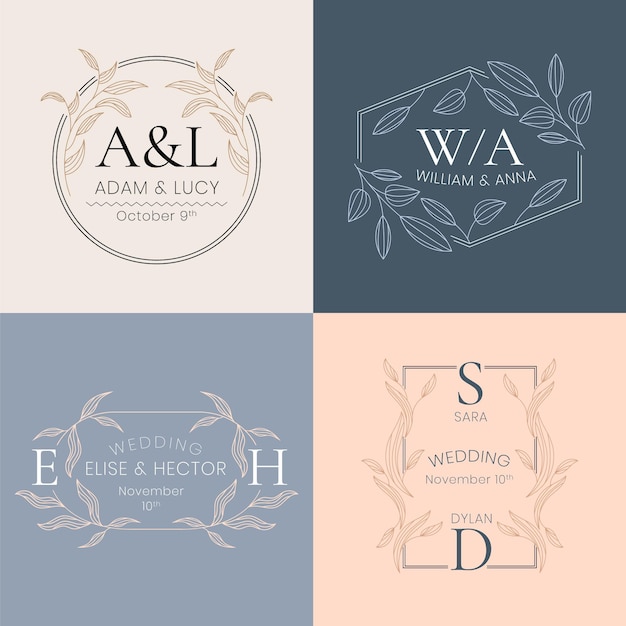 Free vector linear flat wedding monograms collection