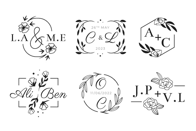 Linear flat wedding monograms collection