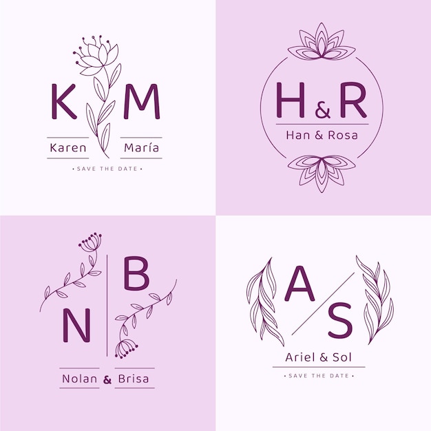 Linear flat wedding monograms/logos