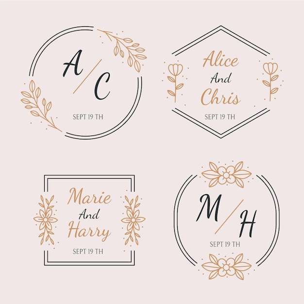 Linear flat wedding monograms set