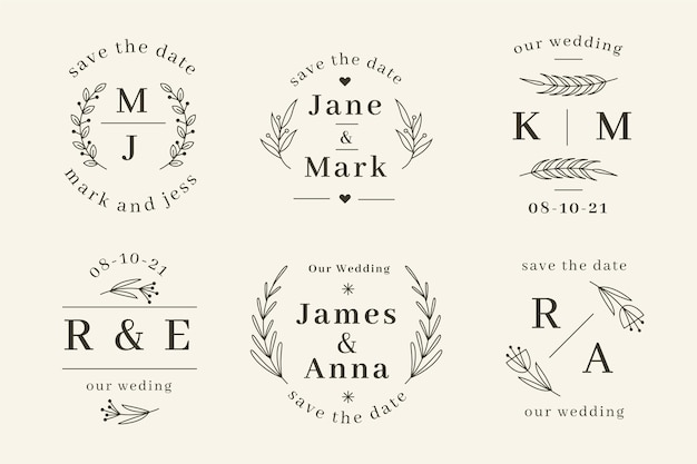 Linear flat wedding monograms templates