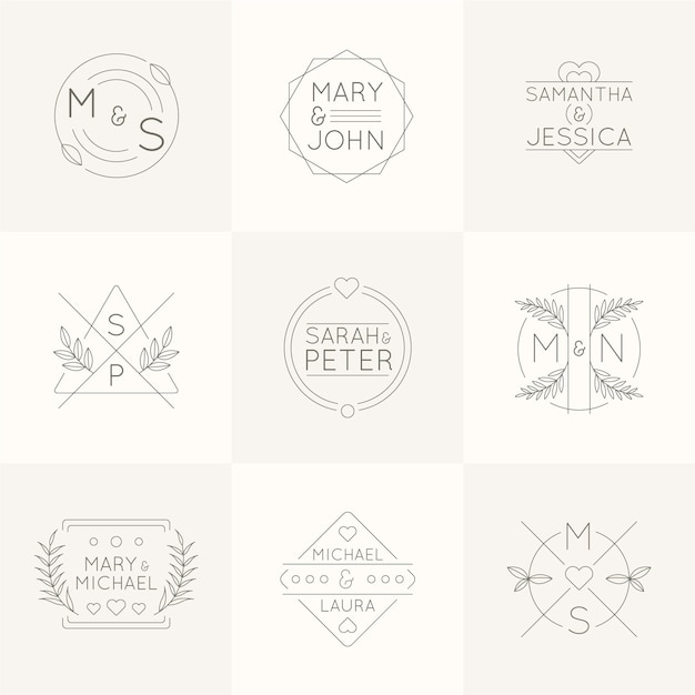 Linear flat wedding monograms