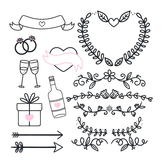 Free vector linear flat wedding ornaments collection