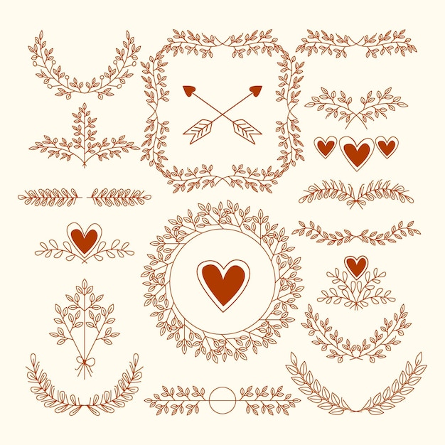 Free Vector linear flat wedding ornaments collection