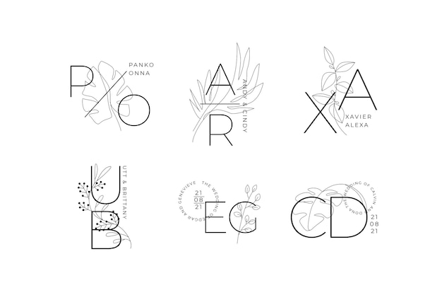 Free Vector linear flat wedding ornaments collection