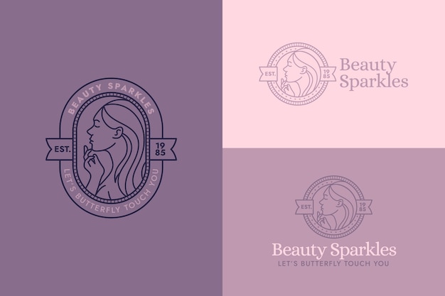 Linear flat woman logo template