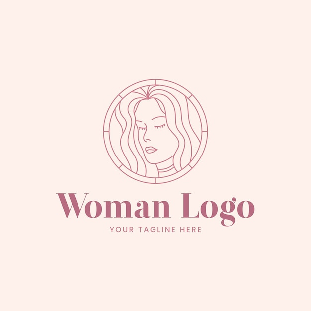 Linear flat woman logo template