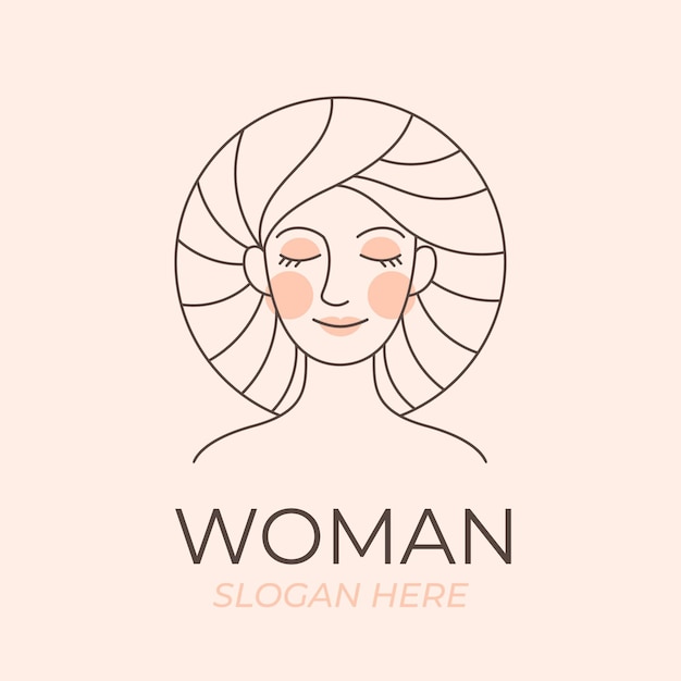 Linear flat woman logo template