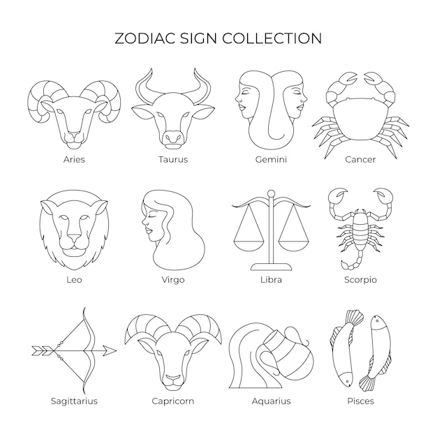 Linear flat zodiac sign collection illustration