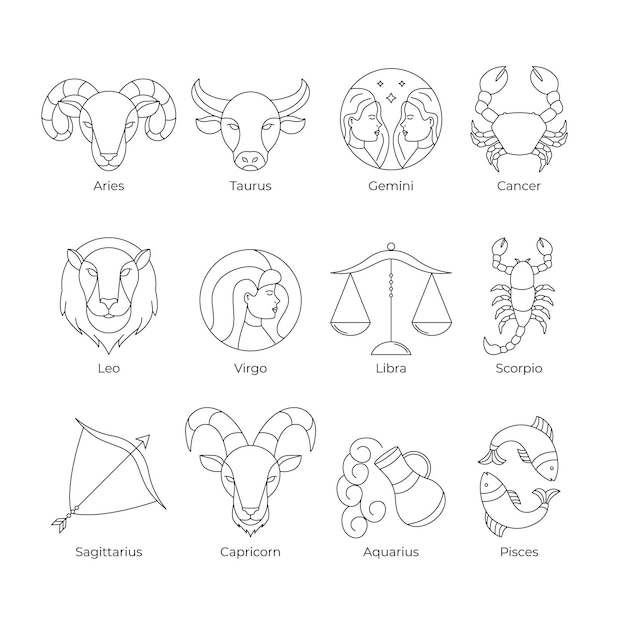 Linear flat zodiac sign collection