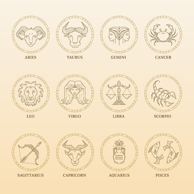 Free Vector linear flat zodiac sign collection