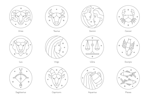 Free vector linear flat zodiac sign collection