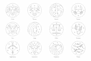 Free vector linear flat zodiac sign collection