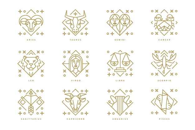 Linear flat zodiac sign collection