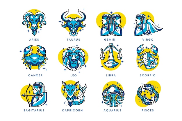 Linear flat zodiac sign collection