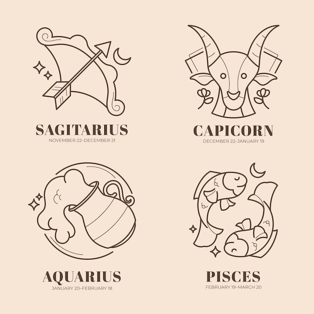 Free Vector linear flat zodiac sign set