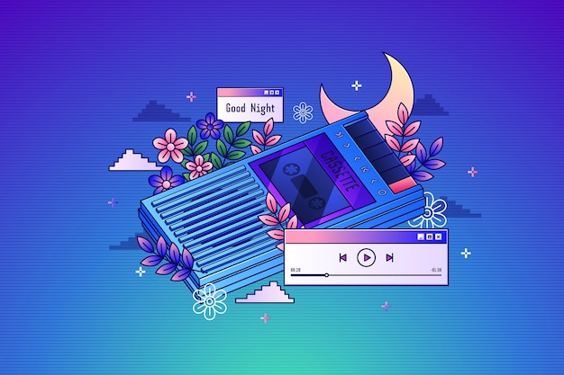 Free vector linear gradient vintage cassette