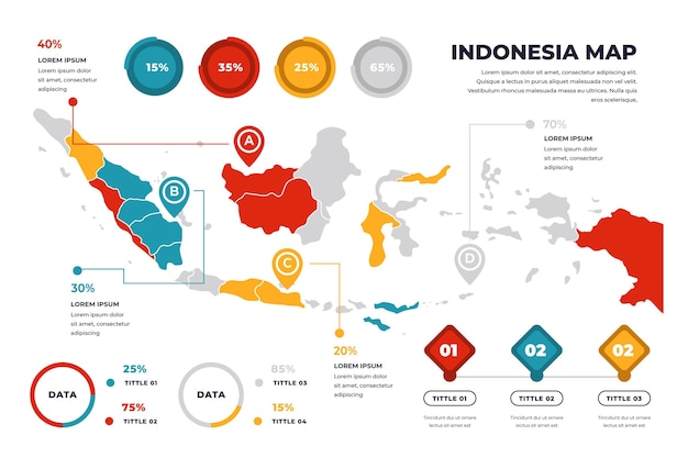 Linear indonesia map infographic template