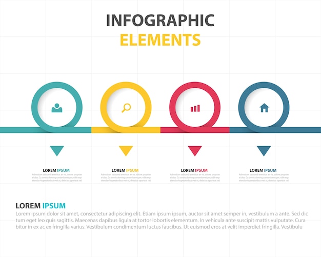 Linear infographics with colored circles