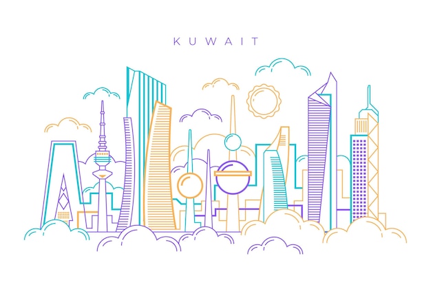 Free vector linear kuwait skyline