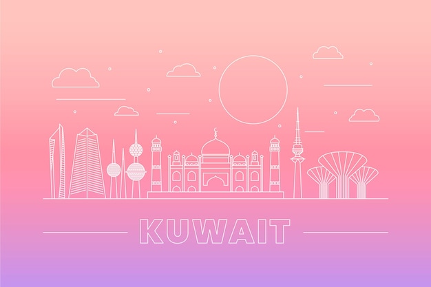 Free vector linear kuwait skyline