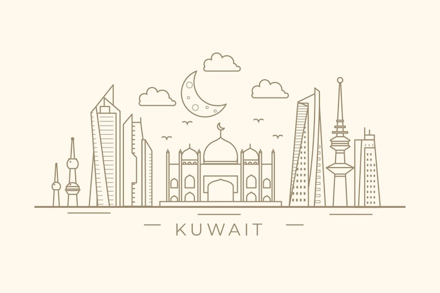 Free vector linear kuwait skyline