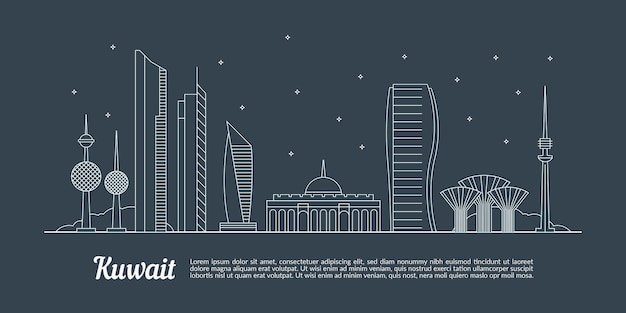 Free vector linear kuwait skyline