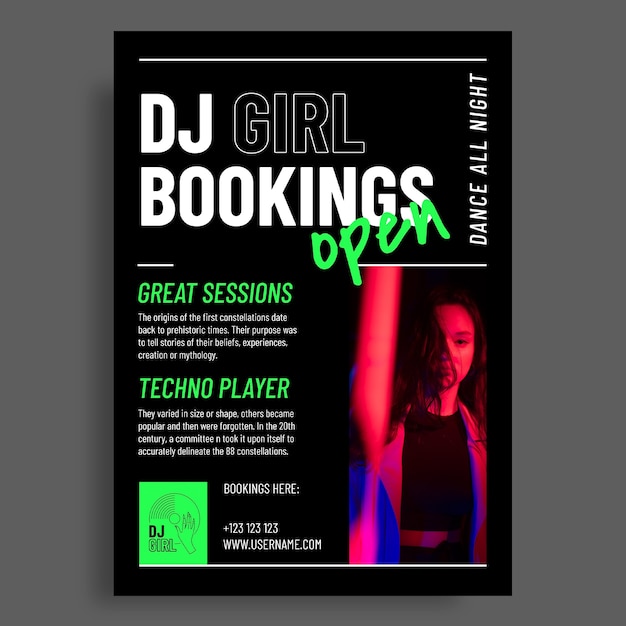 Free Vector linear modern girly dj flyer template