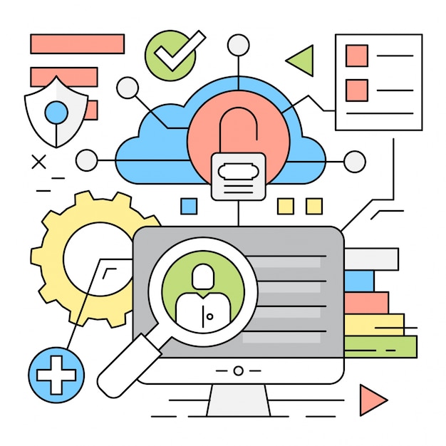 Linear social media and cloud icons