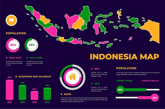 Linear style indonesia map infographic