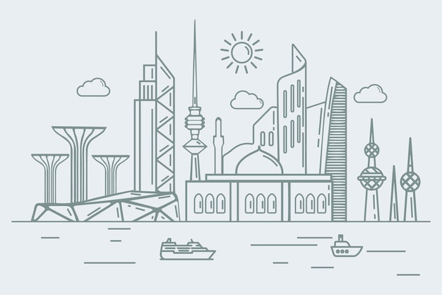 Free vector linear style kuwait skyline