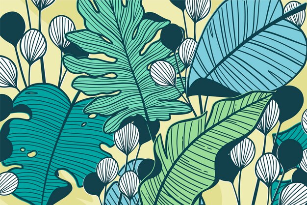 Linear tropical leaves in pastel color concept