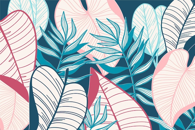 Linear tropical leaves in pastel color wallpaper