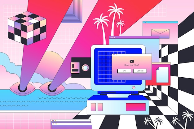 Free vector linear vintage vaporwave background