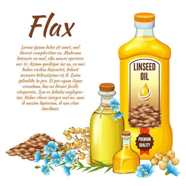 Free Vector linseed oil, flax seeds and flowers.