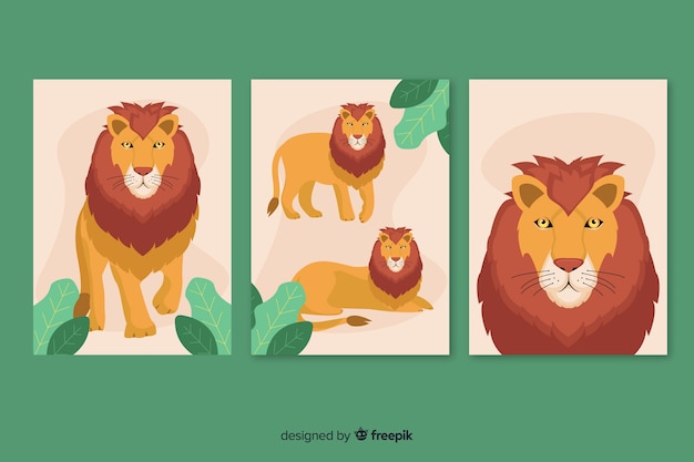 Free Vector lion card collection flat design