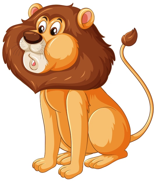 Lion cartoon character in sitting pose isolated