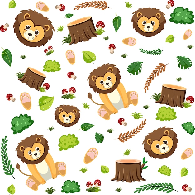 Lion cute animal seamless pattern