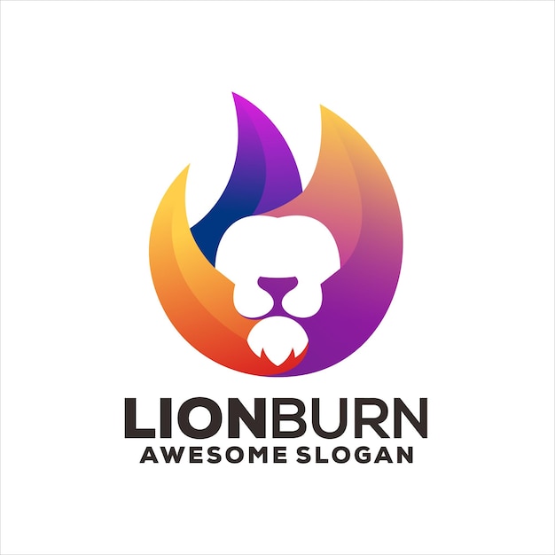 Free Vector lion fire gradient mascot illustration logo design