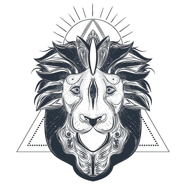 Lion head line art vector illustration