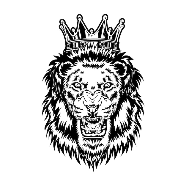 Free Vector lion king vector illustration. head of angry roaring male animal with mane and royal crown