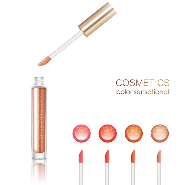 Free Vector lip gloss realistic set with cosmetics symbols isolated vector illustration